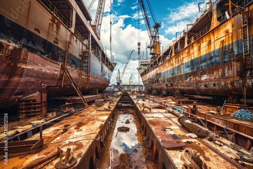 Shipyard Construction Zone with Gantry Cranes photo