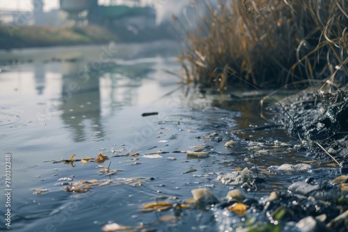 Polluted River with Visible Industrial Waste