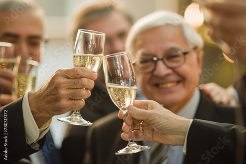 Cheerful Businessman Celebrating with Champagne Toast