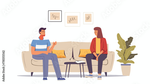 Young man isolated sitting on the sofa at a psychologist