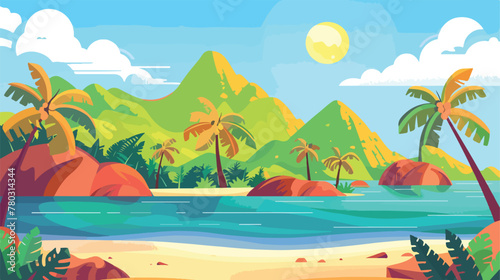 Cartoon colorful view of tropical island with beach © Jasmin