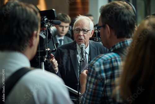 Senior Businessman Interviewed by Media at Event