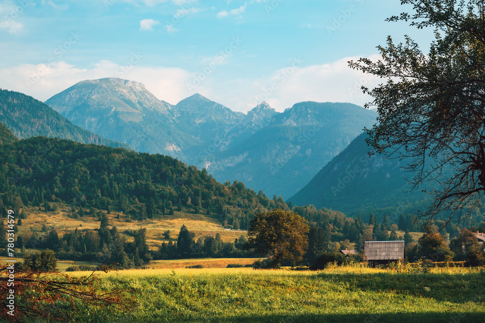 Bohinj valley below Julian Alps in Triglav national park in Slovenia