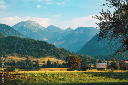 Bohinj valley below Julian Alps in Triglav national park in Slovenia