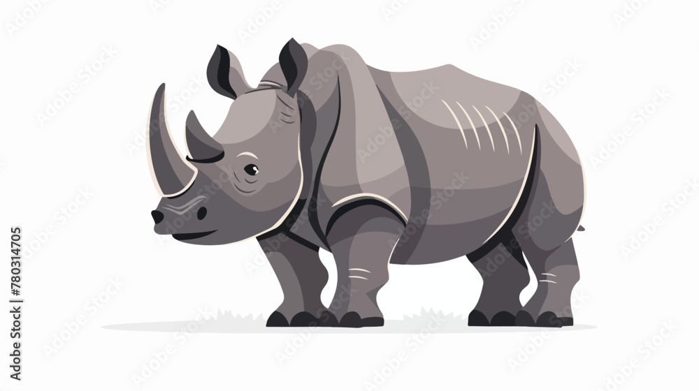 Cartoon little rhino on white background flat vector 