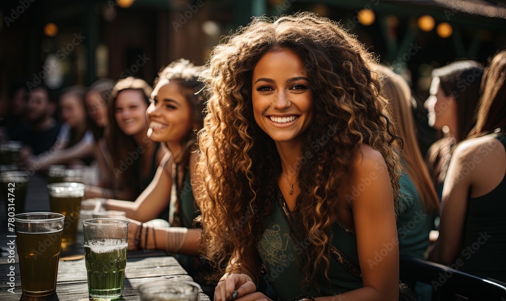 Group of Women Drinking Beers at Table Group of Women Drinking Beers at Table