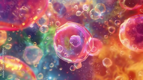 Vibrant and colorful depiction of the initiation of life as cells swim towards the egg highlighting the incredible journey of fertilization. . AI generation. photo
