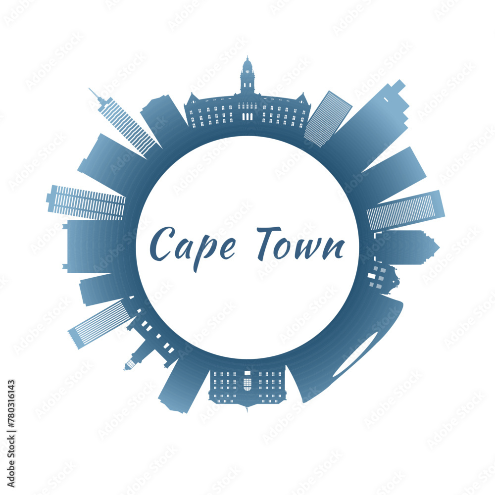 Fototapeta premium Cape Town skyline with colorful buildings. Circular style. Stock vector illustration.