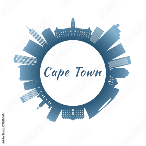 Cape Town skyline with colorful buildings. Circular style. Stock vector illustration.