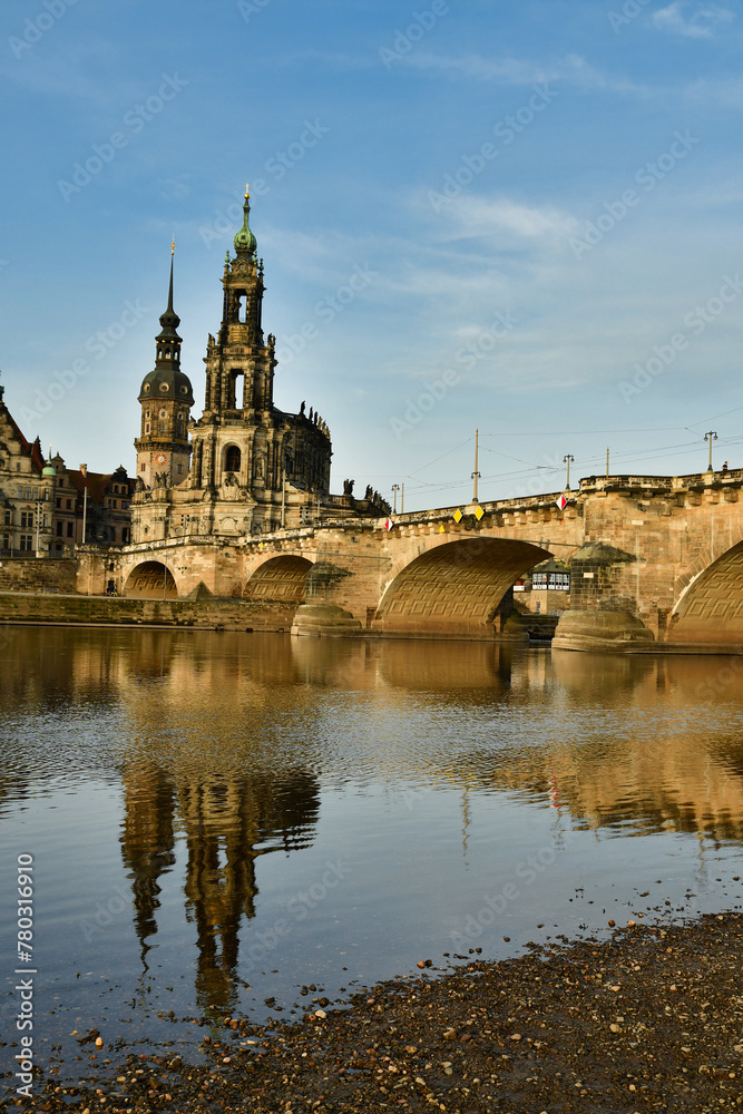 Panoeama cityscape Dresden germany with elbe river early morning