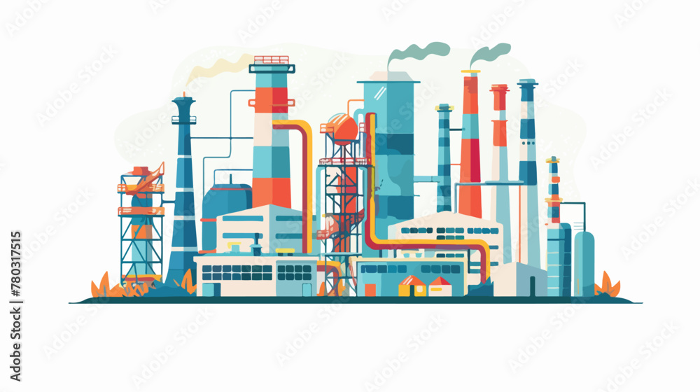 Color factory industry machine engineer plant flat vector
