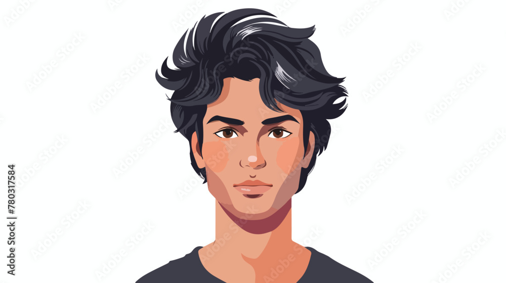 Color image cartoon front face man brunette with hairs