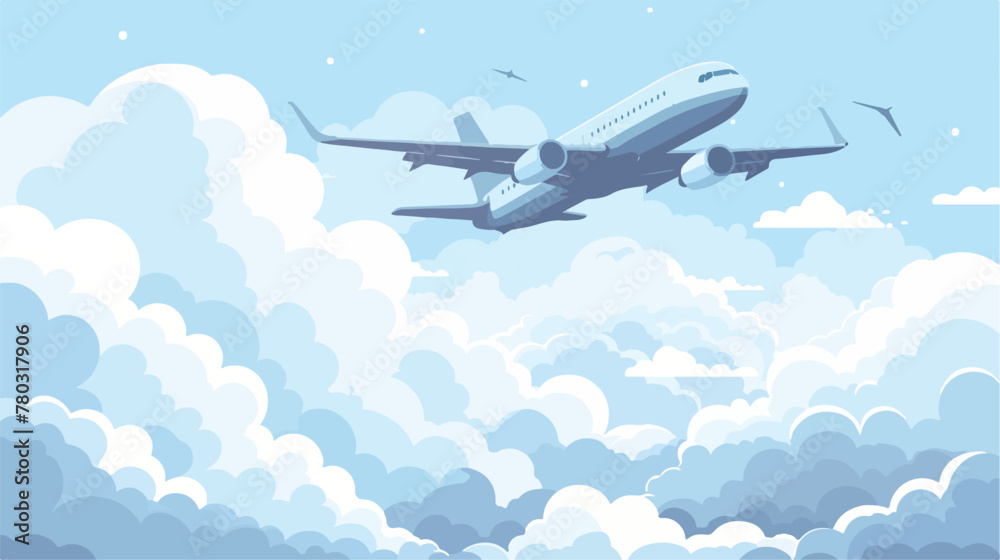 An airplane flying over a cloudy sky. flat vector 