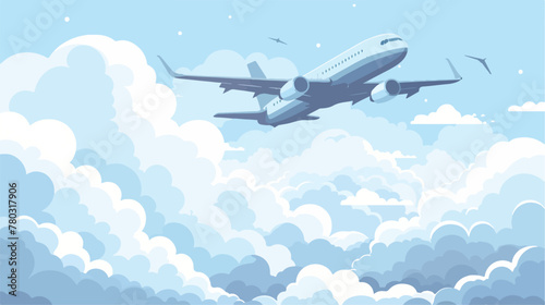 An airplane flying over a cloudy sky. flat vector 