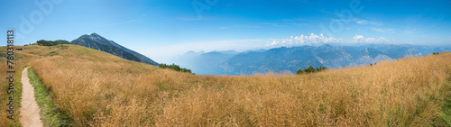 panoramic landscape Monte Baldo, hiking trail at the mountain ridge