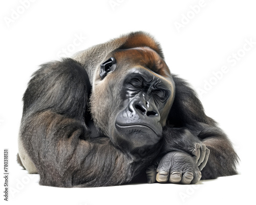 Thoughtful gorilla resting on white background © gearstd
