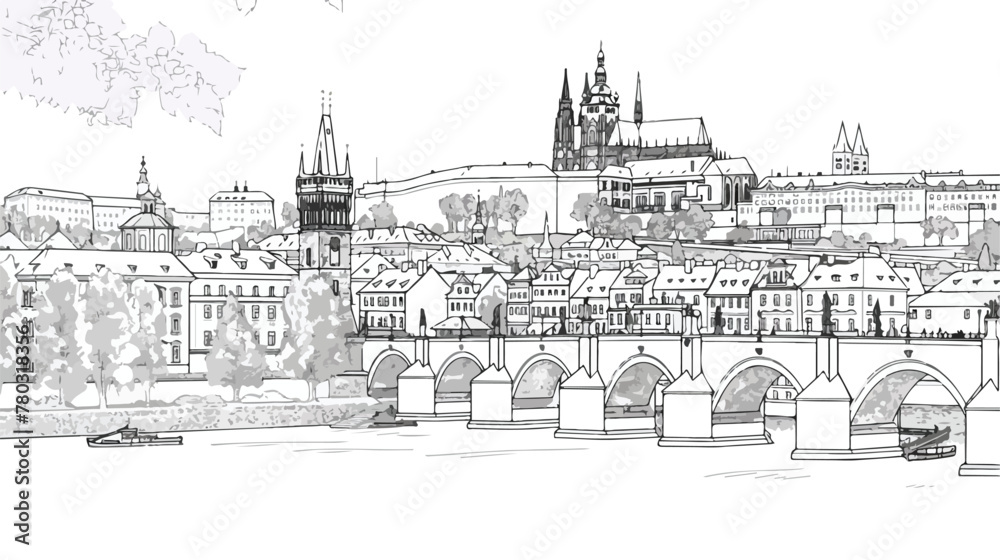 Coloring for adult with Prague. Czech Republic