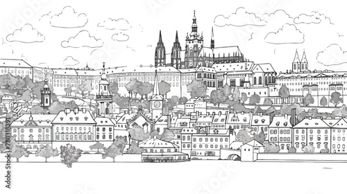 Coloring for adult with Prague. Czech Republic