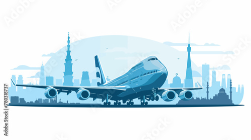 Commercial plane arrives to Cairo Egypt flat vector