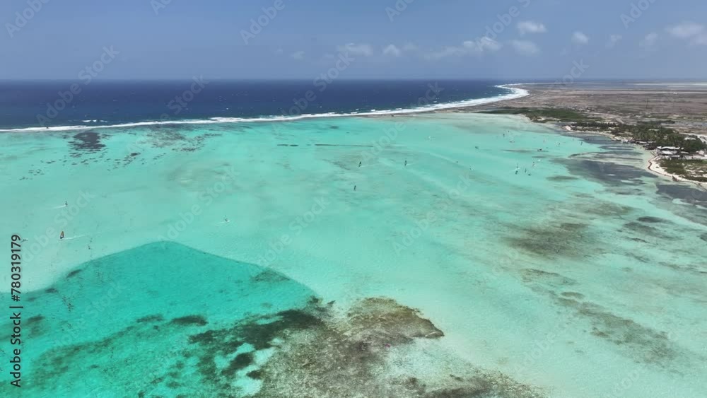 Caribbean Island At Kralendijk In Bonaire Netherlands Antilles. Island Beach. Blue Sea Landscape. Kralendijk At Bonaire Netherlands Antilles. Tourism Background. Nature Seascape.