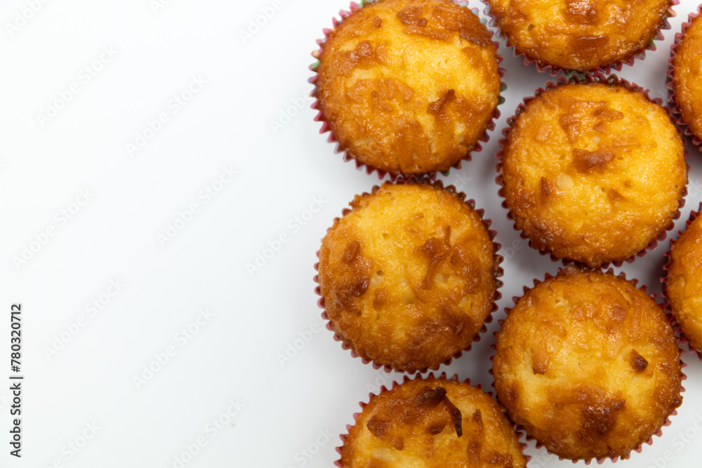 Tasty coconut macaroons on a white background.