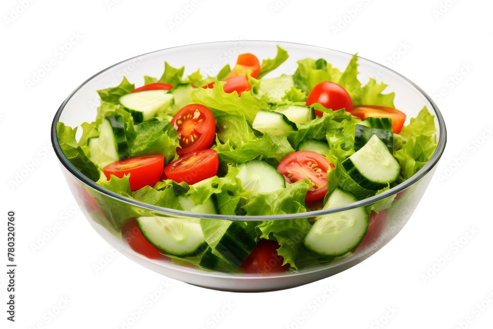 Fresh Salad With Cucumbers and Tomatoes in Glass Bowl. On a White or Clear Surface PNG Transparent Background. Fresh Salad With Cucumbers and Tomatoes in Glass Bowl. On a White or Clear Surface PNG Transparent Background.