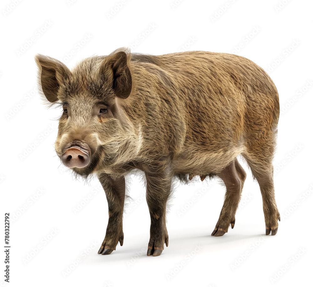 Attentive Wild Boar Facing Forward Isolated on White Attentive Wild Boar Facing Forward Isolated on White