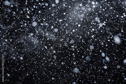 A picture of snow and rain drops on the glass with black background, sparkles and white particles overlay, AI generated. © MeSSrro