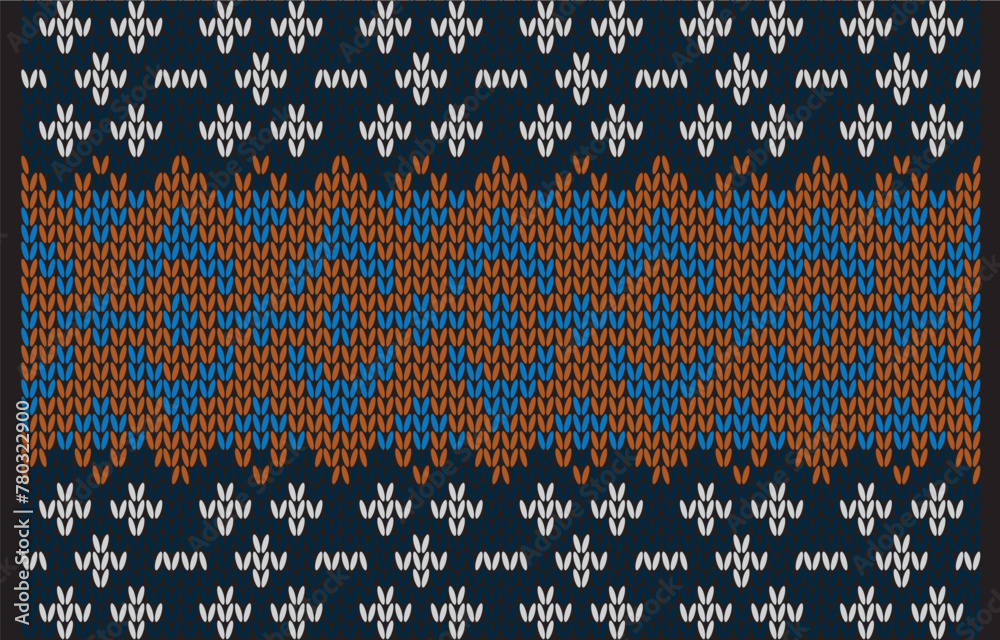 Cross stitch.Navy blue background.Zig-zag pattern.Line. Wave.Geometric shape.Seamless pattern.Endless.Modern.Navy blue.White pattern.Brown color.Design for clothing.Scarf.Skirt.Printing.All knitting Cross stitch.Navy blue background.Zig-zag pattern.Line. Wave.Geometric shape.Seamless pattern.Endless.Modern.Navy blue.White pattern.Brown color.Design for clothing.Scarf.Skirt.Printing.All knitting