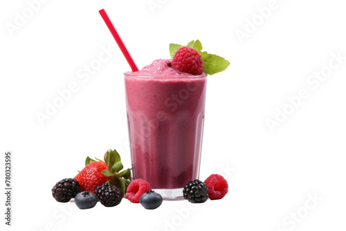 Refreshing Smoothie With Berries  Raspberries  and Mint. On a White or Clear Surface PNG Transparent Background.