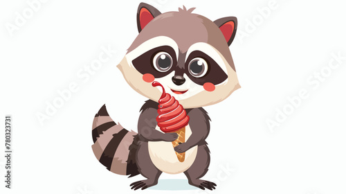Cute raccoon with ice cream cartoon vector illustration © Jasmin