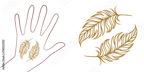 Temporary tattoo template. Boho style feathers