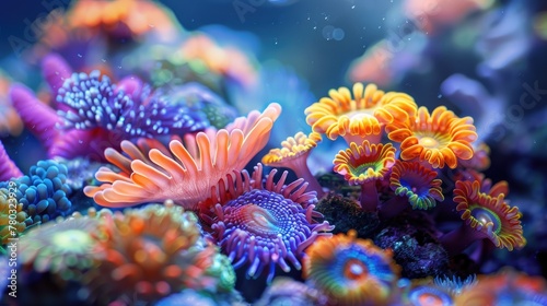 A close-up of a colorful coral reef with diverse marine life, showcasing the richness and fragility of marine ecosystems © aaron