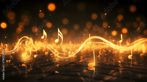 Digital golden musical note glowing curve abstract graphic poster web page PPT background