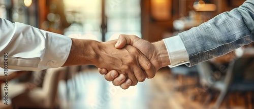 Sealing the Deal: A Firm Handshake Finalizes a Rental Agreement. Concept Real Estate, Rental Agreements, Firm Handshake, Business Contracts photo