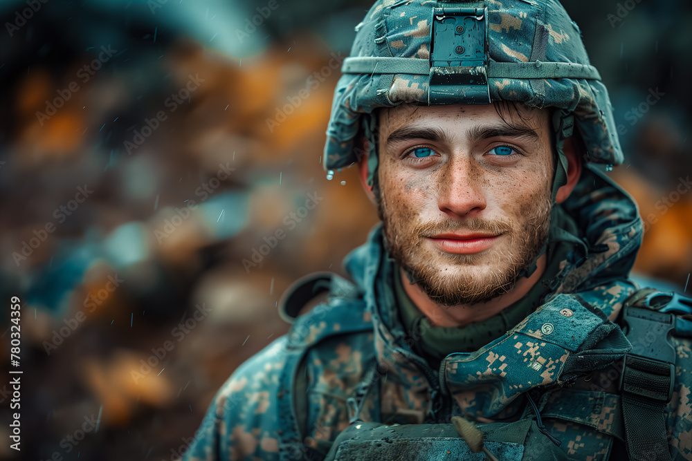 Close Up of Soldier Wearing Helmet