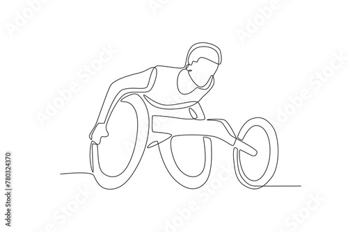Male track athlete using a wheelchair is training.Parasport one-line drawing