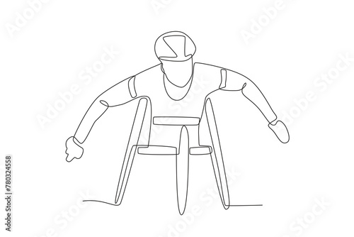Running athlete who uses a wheelchair.Parasport one-line drawing