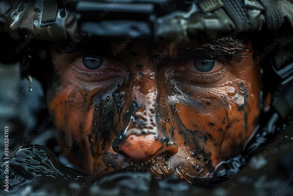 Close-up of a Man With Mud on His Face