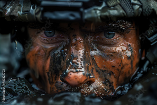 Close-up of a Man With Mud on His Face
