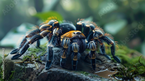 closeup of a Tarantula sitting calmly, hyperrealistic animal photography, copy space for writing
