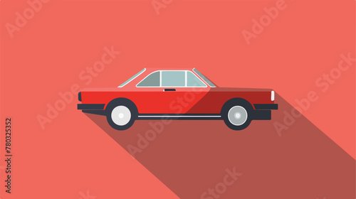 Car icon with long shadow flat design. Vector illustra