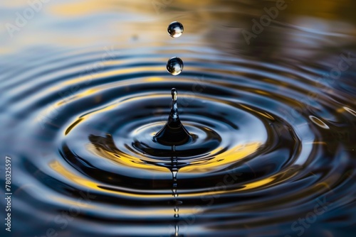 tranquil water drop sequence on golden sunset reflection serene nature moment
