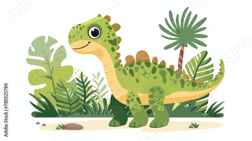 Cartoon adorable dinosaur flat vector isolated on white © Austin