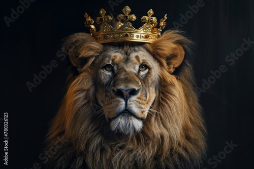 stoic lion king with ornate crown symbolizing regal authority 