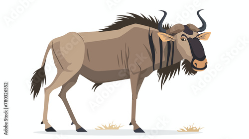 Cartoon animal wildebeest flat vector isolated on white