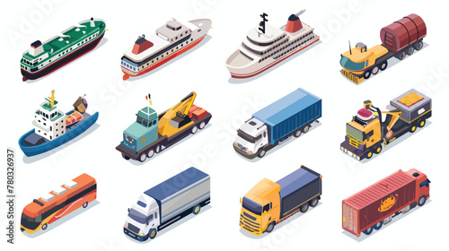 Different types of transport cartoon icons photo