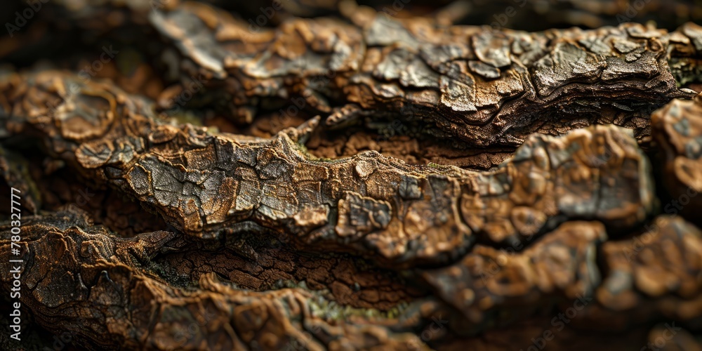 Close-up textured bark design, in earthy brown and green hues Close-up textured bark design, in earthy brown and green hues