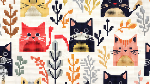 Cute Cat Cross Stitch Wallpaper