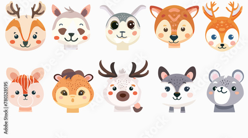 Cute animal face collection set flat vector  © Roses